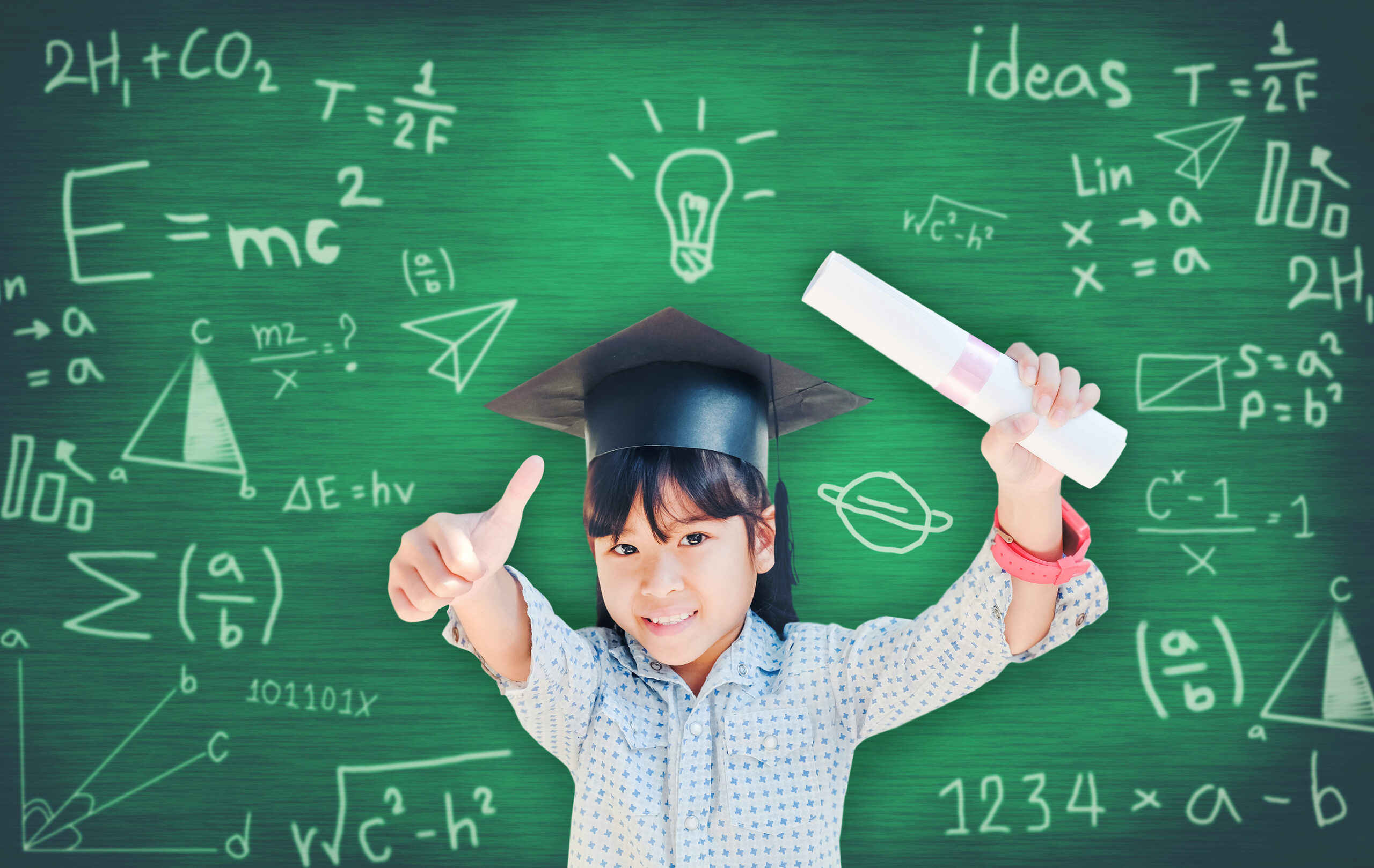 Asian School Kid Graduate In Graduation Cap For Her Success Ove Asian School Kid Graduate
