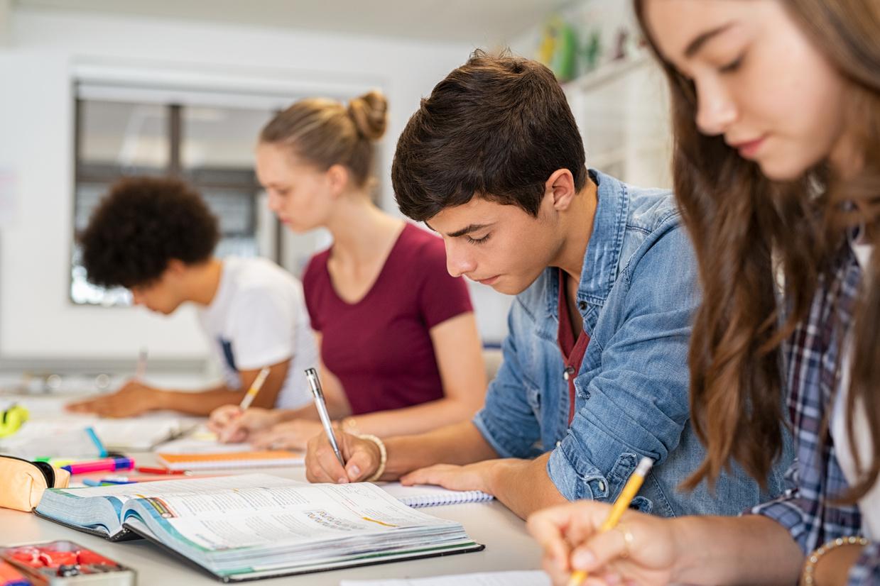 Students doing class work